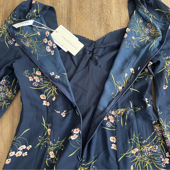 Commense Navy Blue Floral Midi Dress Wedding Guest Babydoll Sheer Women’s L - Picture 7 of 7